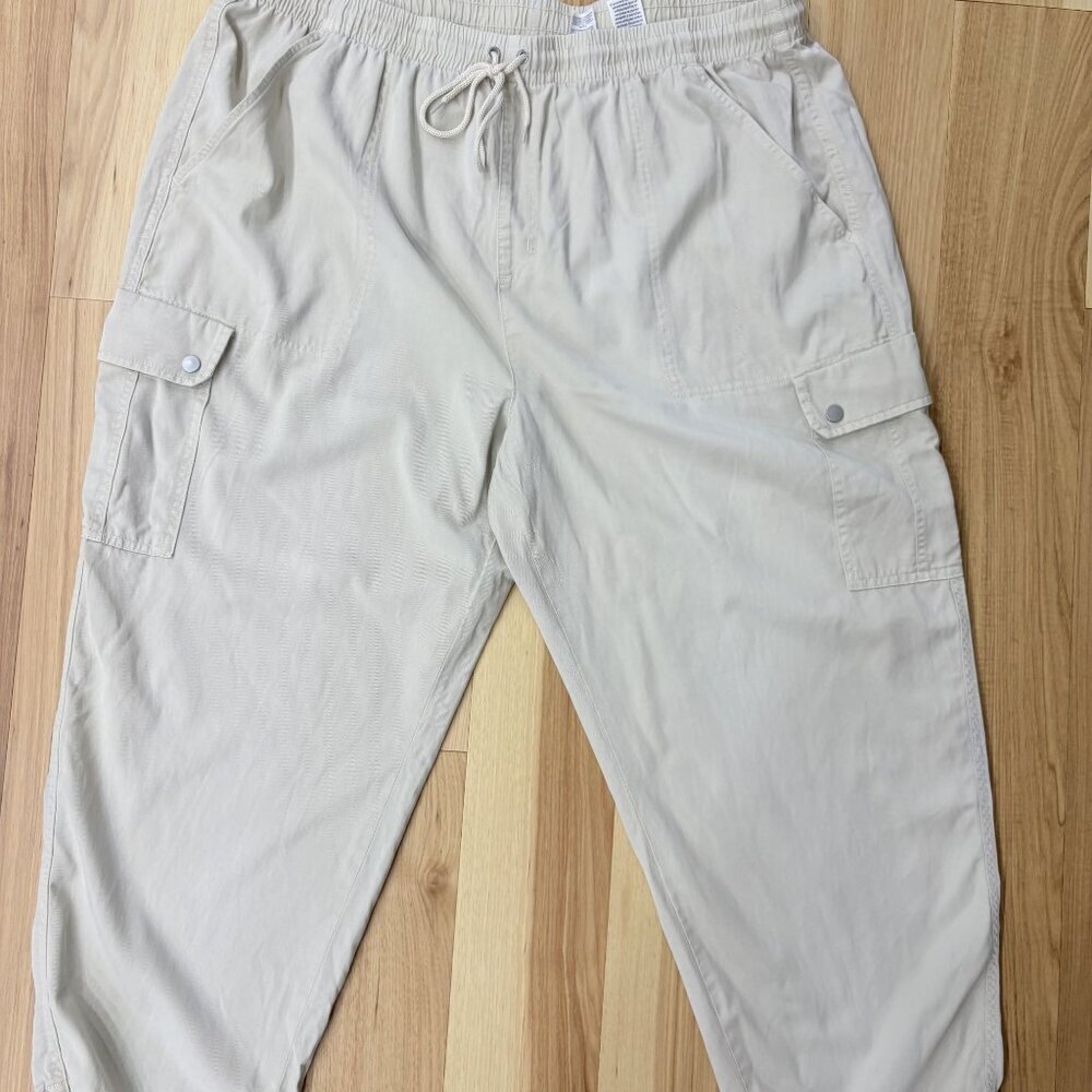 Time And Tru Khaki Drawstring Cargo Pants XXXL (22) Elastic Waist Relaxed Fit